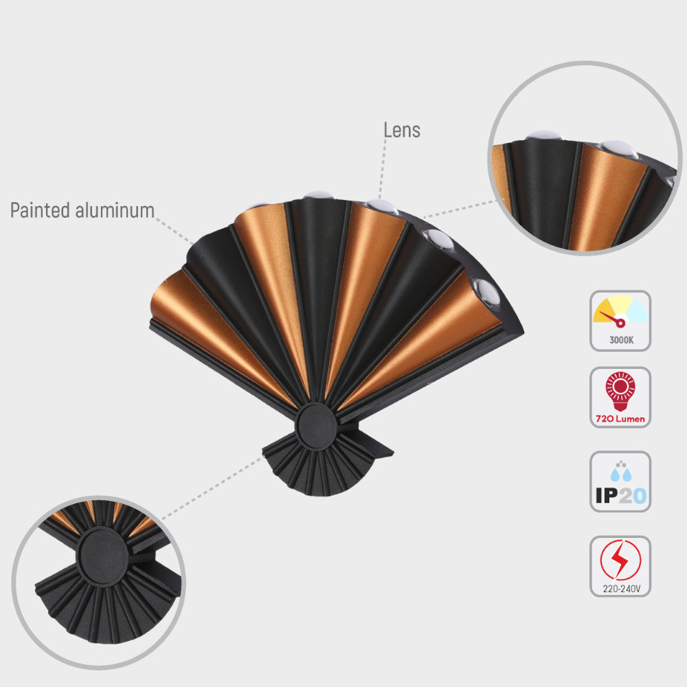 Luz de pared LED moderna con ventilador plegable, ideal para oficinas y decoraciones contemporáneas.