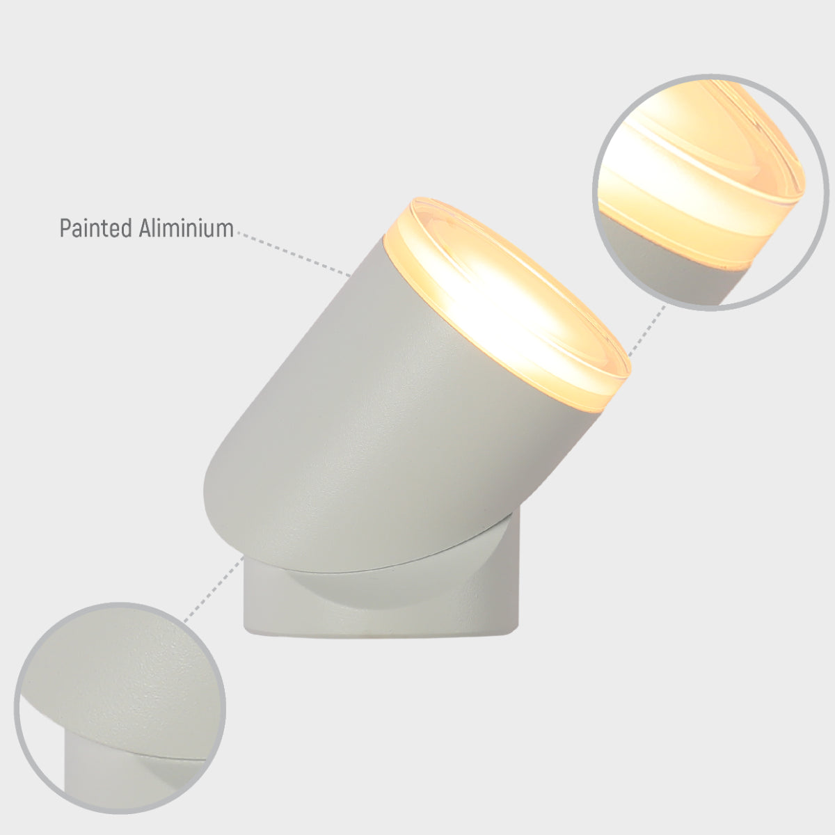 Luz de pared LED blanca rotativa, ideal para exteriores en decoraciones modernas, proporcionando un amplio haz de luz.