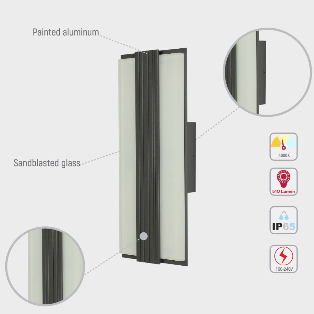 Luz de pared LED exterior, perfecta para jardines modernos, con 20W y 4000K, ideal para iluminación funcional y elegante.