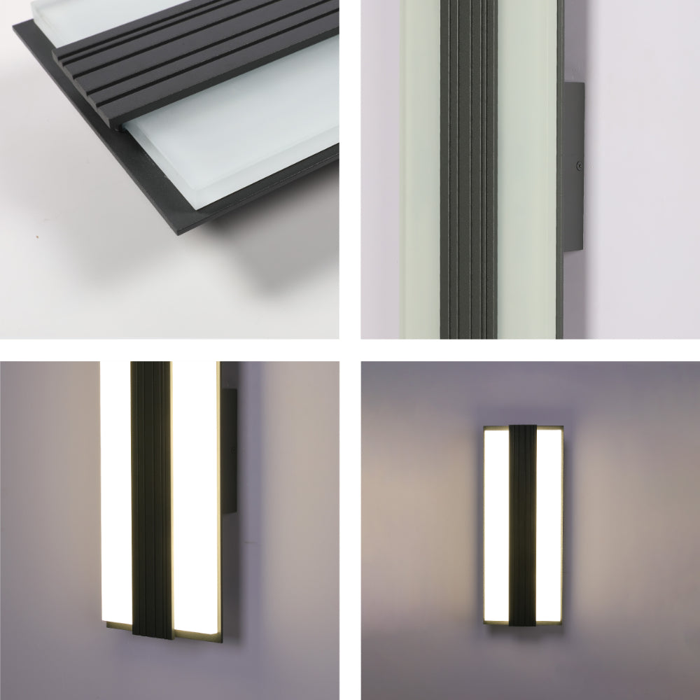 Luz de pared exterior LED de 20W, ideal para jardines y patios, con diseño moderno y funcional, 4000K de temperatura de color.