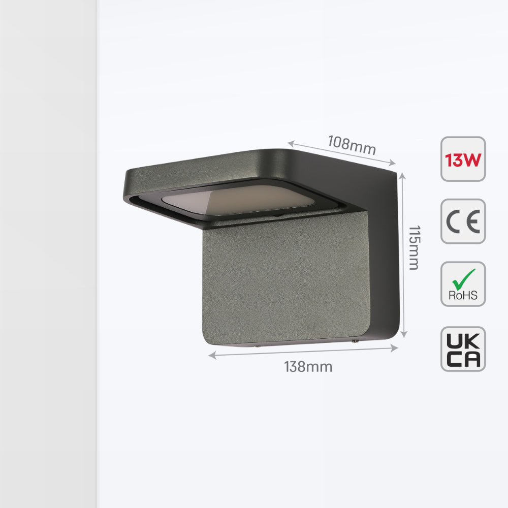 Luz de pared LED exterior de 13W, ideal para patios y entradas con estilo moderno y elegante.
