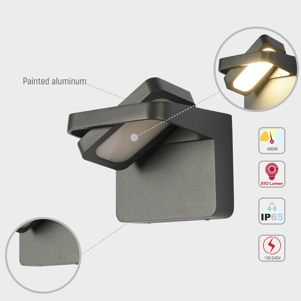 Luz de pared LED exterior de diseño moderno, ideal para espacios exteriores como patios o entradas en decoración contemporánea.