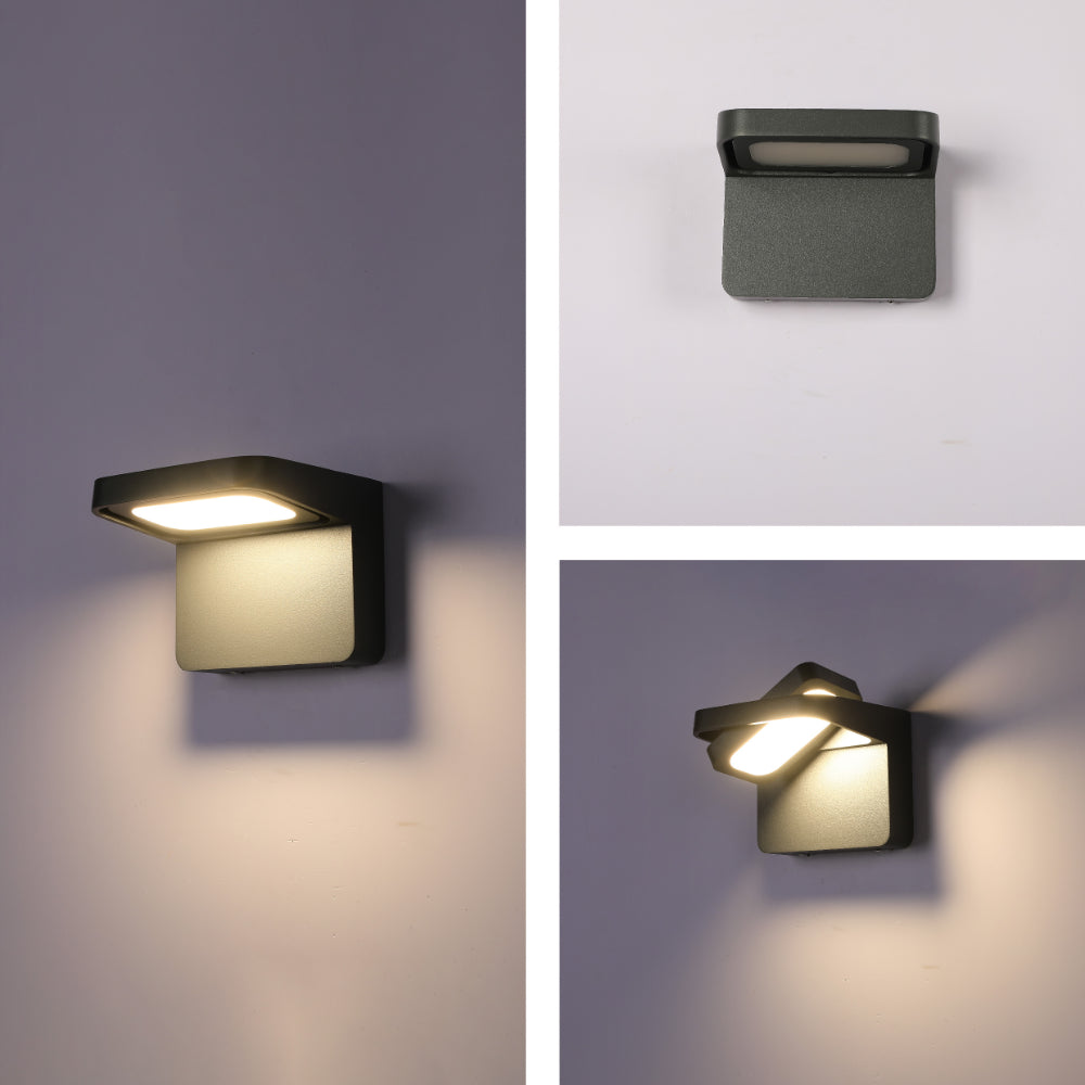 Luz de pared LED exterior de diseño moderno, ideal para patios y jardines en estilo contemporáneo.