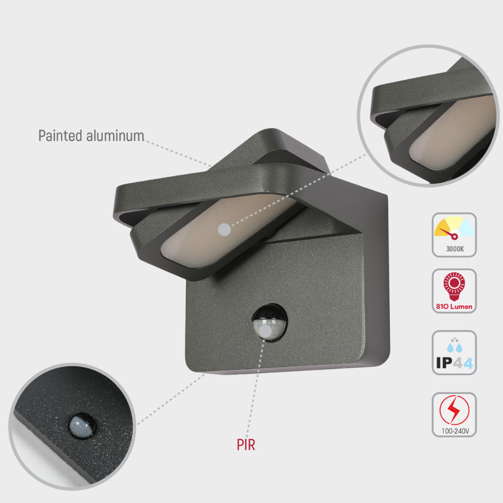 Luz de pared LED exterior, ideal para patios modernos, proporcionando iluminación eficiente y elegante en decoraciones al aire libre.