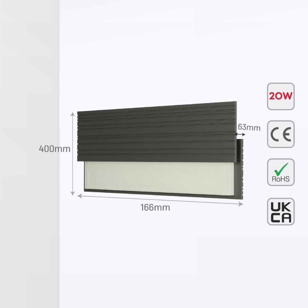 Luz de pared LED exterior monolític de 20W, ideal para jardines y patios con estilo moderno y contemporáneo.