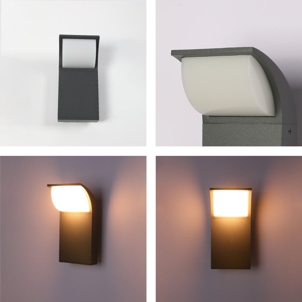 Lámpara de pared LED para exteriores, ideal para jardines modernos, con diseño minimalista y luz cálida de 3000K.
