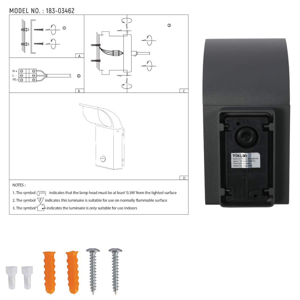 Luz de pared LED exterior, minimalista, ideal para patios con decoración moderna.
