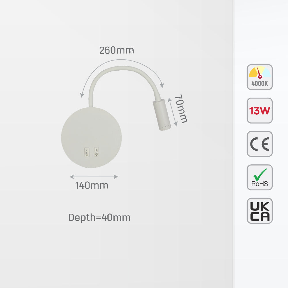 Lámpara de pared LED tipo gooseneck para lectura, ideal en dormitorios con decoración moderna y elegante, para una iluminación acogedora.