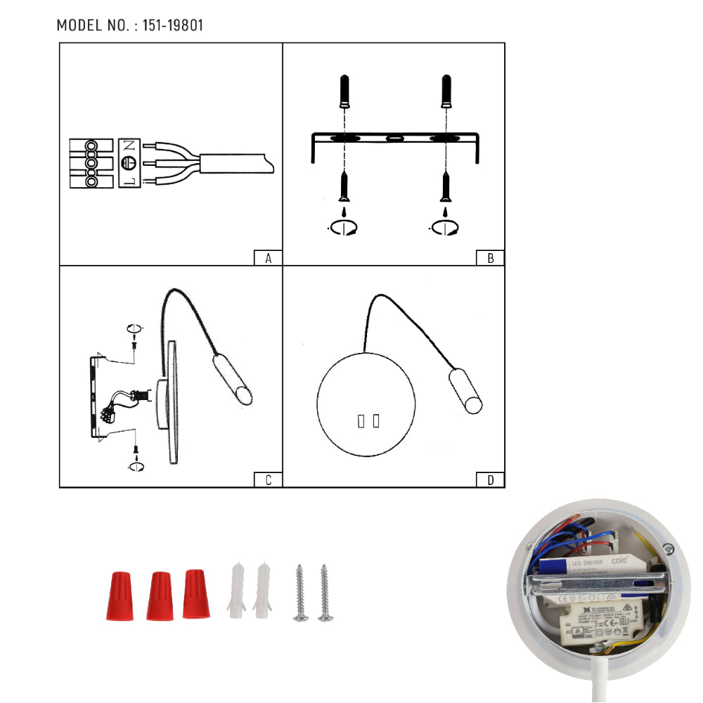 Luz de pared LED de estilo moderno con brazo articulado, ideal para la lectura en dormitorios contemporáneos.