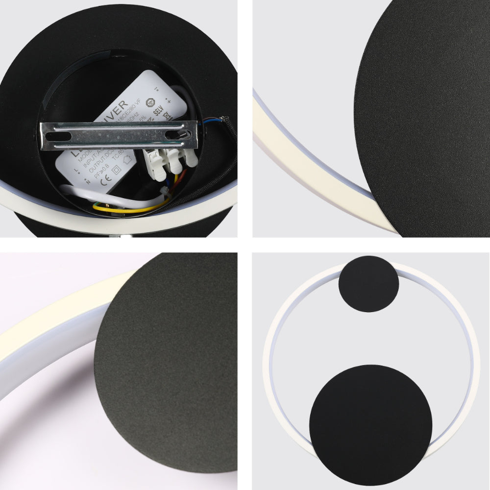 Luz de pared LED en blanco y negro, ideal para oficinas modernas, combina elegancia y funcionalidad en espacios contemporáneos.