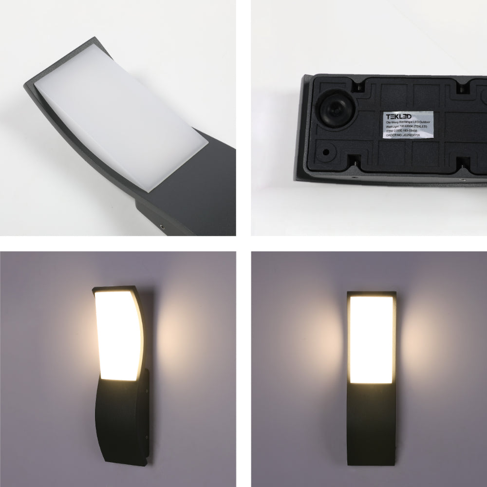 Luz de pared LED rectangular ondulada, perfecta para exteriores en decoración contemporánea. Ideal para jardines y terrazas modernas.