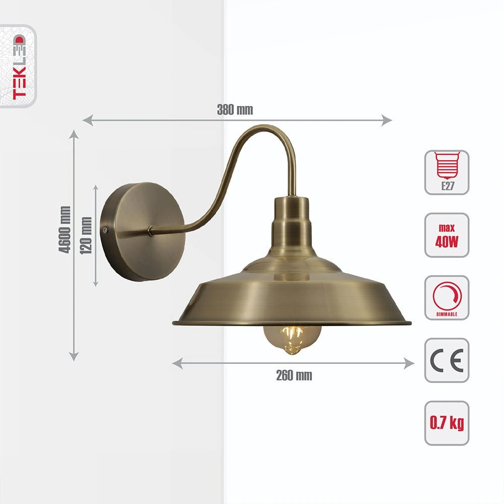 Tehcnical specifications and dimensions of Antique Brass Metal Step Wall Light with E27 Fitting