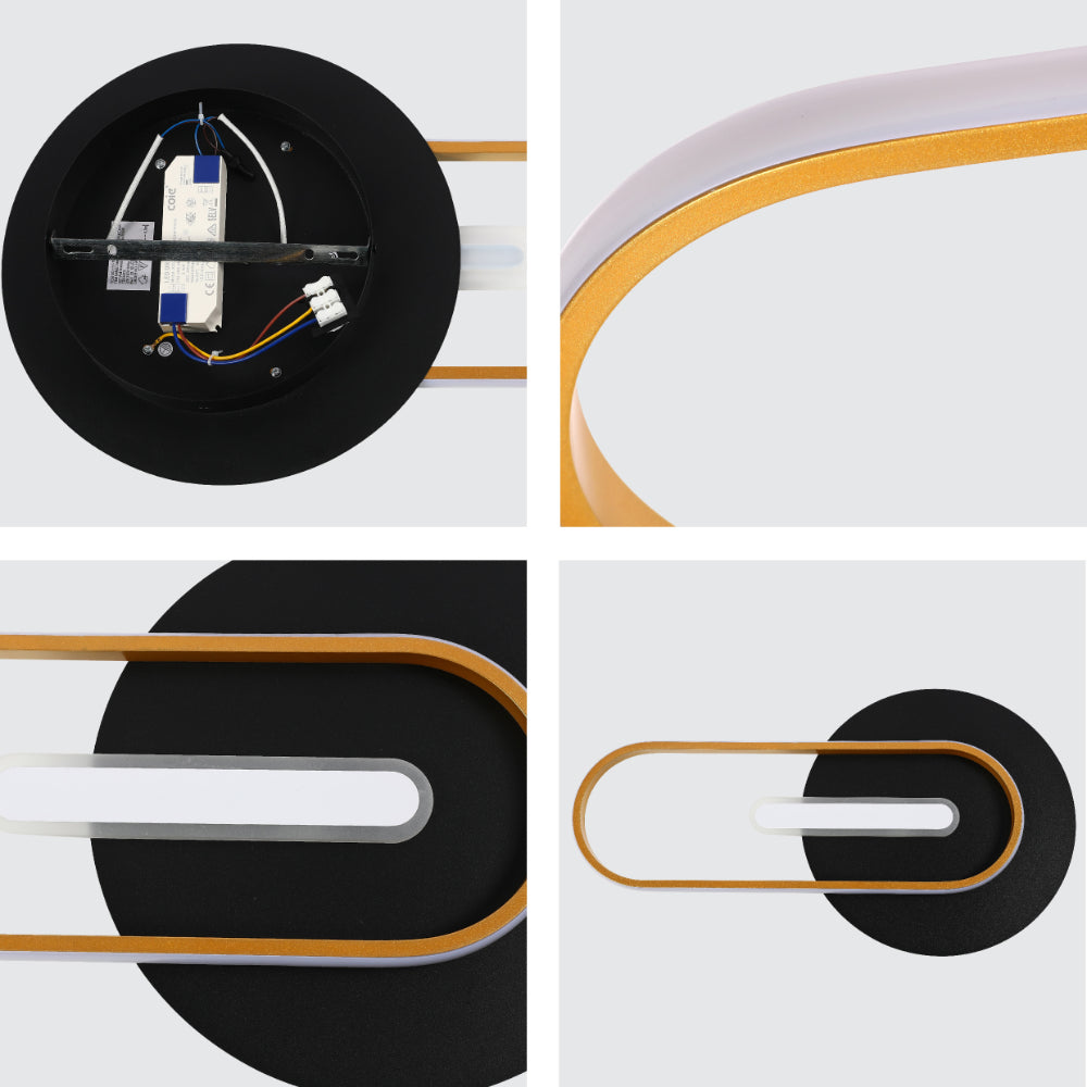 Luz de pared y techo LED Chic Eclipse negra, ideal para salas contemporáneas y decoración moderna.