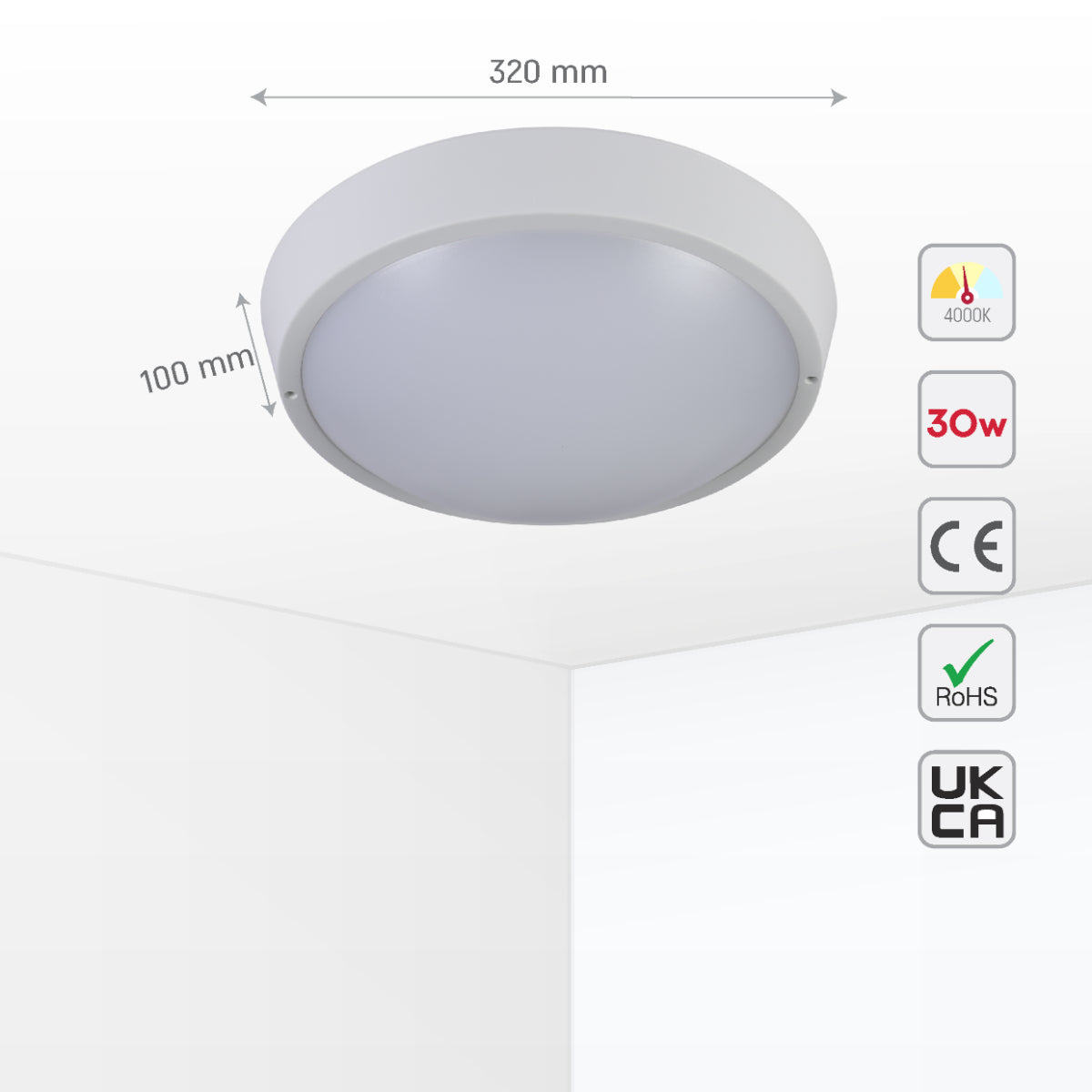Imagen principal de una lámpara de bulkhead LED IP65, ideal para exteriores e interiores con un diseño moderno y minimalista.