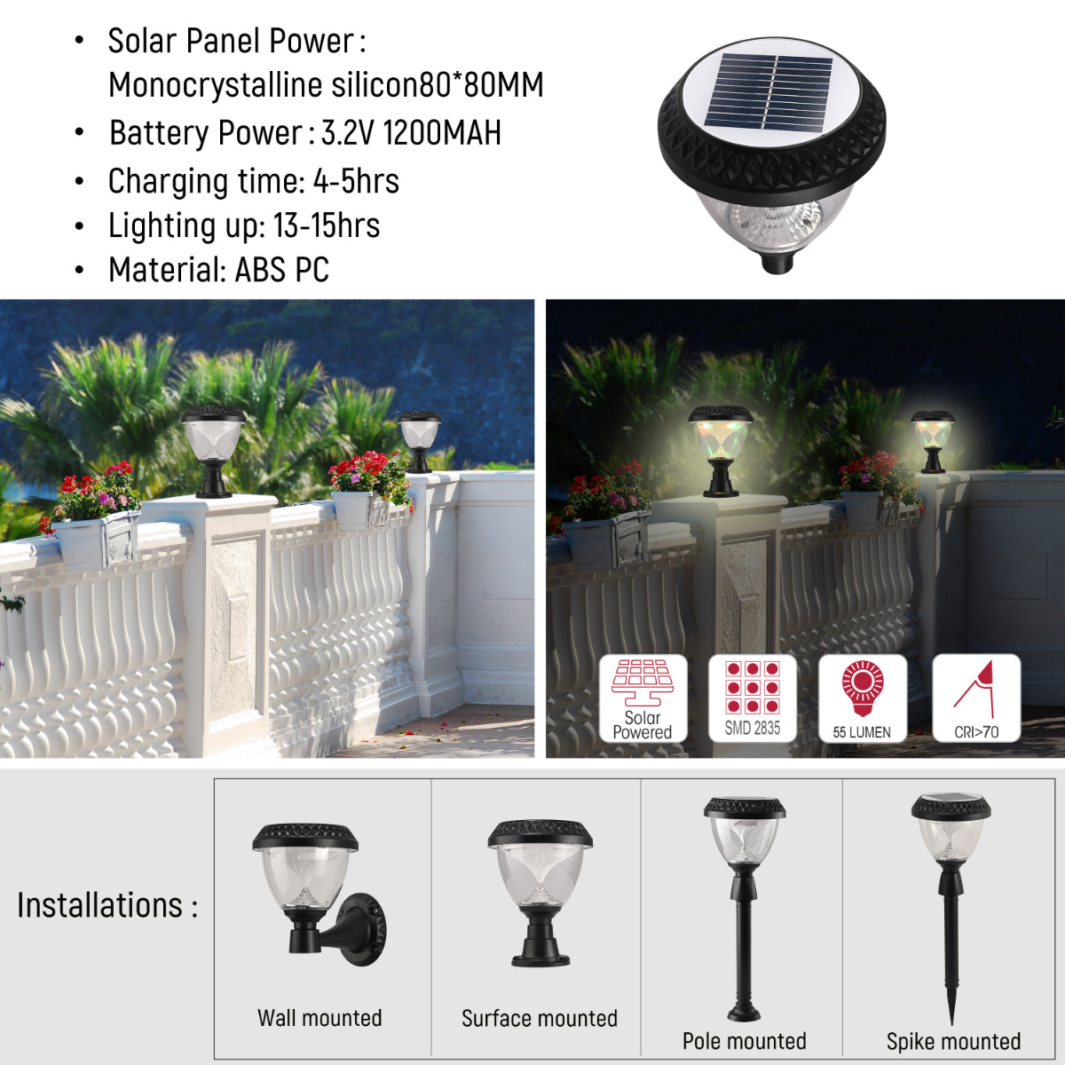 Detalle de luz solar de pared, ideal para exteriores, perfecta para jardines y patios con estilo contemporáneo y moderno.