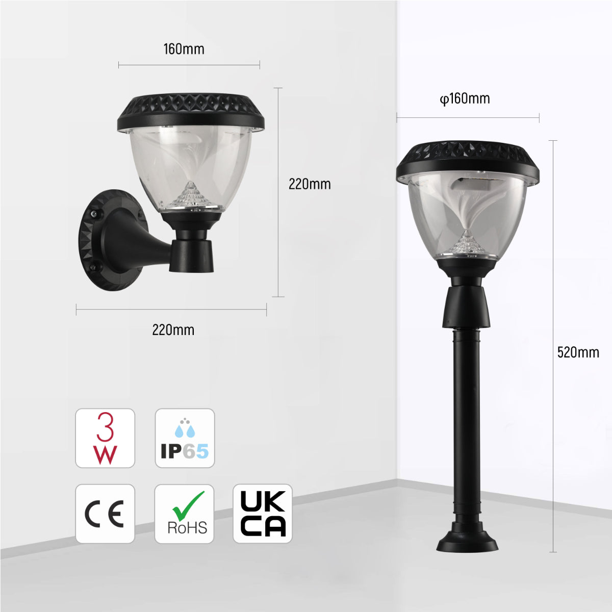Luz solar de pared con diseño elegante, ideal para jardines y espacios exteriores, complementando una decoración contemporánea.