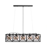 Black cuboid metal cylinder amber glass island chandelier with 5xe27 main