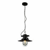 Main image of Black Nautical Industrial Caged Flat Shade Glass Metal Ceiling Pendant Light with E27 Fitting | TEKLED 150-18366