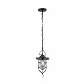 Main image of Black Nautical Industrial Caged Flat Shade Small Glass Metal Ceiling Pendant Light with E27 Fitting | TEKLED 150-18370