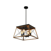 Main image of Caged Candle Industrial Kitchen Island Retro Square Pendant Ceiling Light with 4xE27 Gold Black Finishing | TEKLED 159-17870