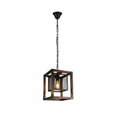 Main image of Wood Cube Black Cage Lantern Rustic Pendant Ceiling Light with E27 Fitting | TEKLED 156-19528