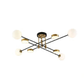 Main image of Contemporary Hybrid Sputnik Modern Chandelier with 20W Built-in LED and 4xG9 Opal Globes Gold Black Finishing | TEKLED 159-17548