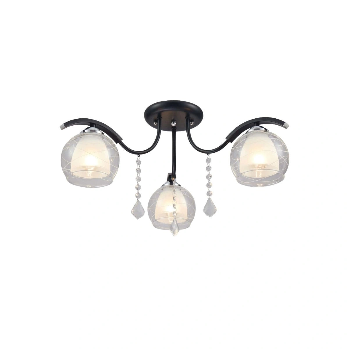 Main image of Clear Opal Double Layer Bell Glass Black Metal Semi Flush Ceiling Light | TEKLED 158-193421