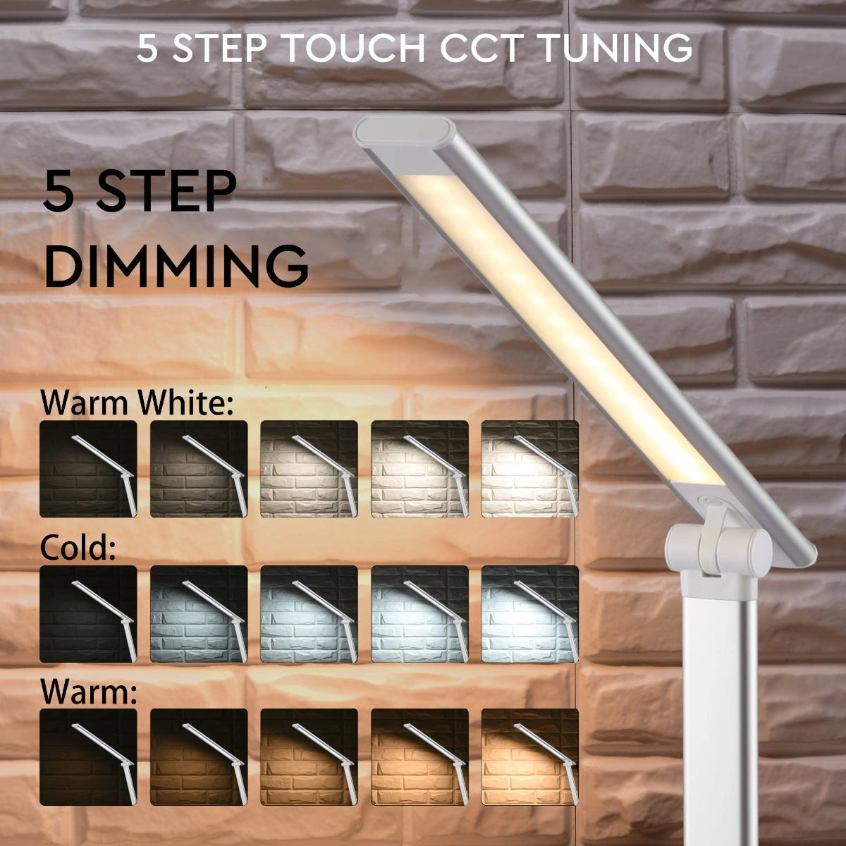 Size and specs of Lingo Silver Desk Light Dimmable and Colour Modes with Wireless Phone Charger | TEKLED 130-03624