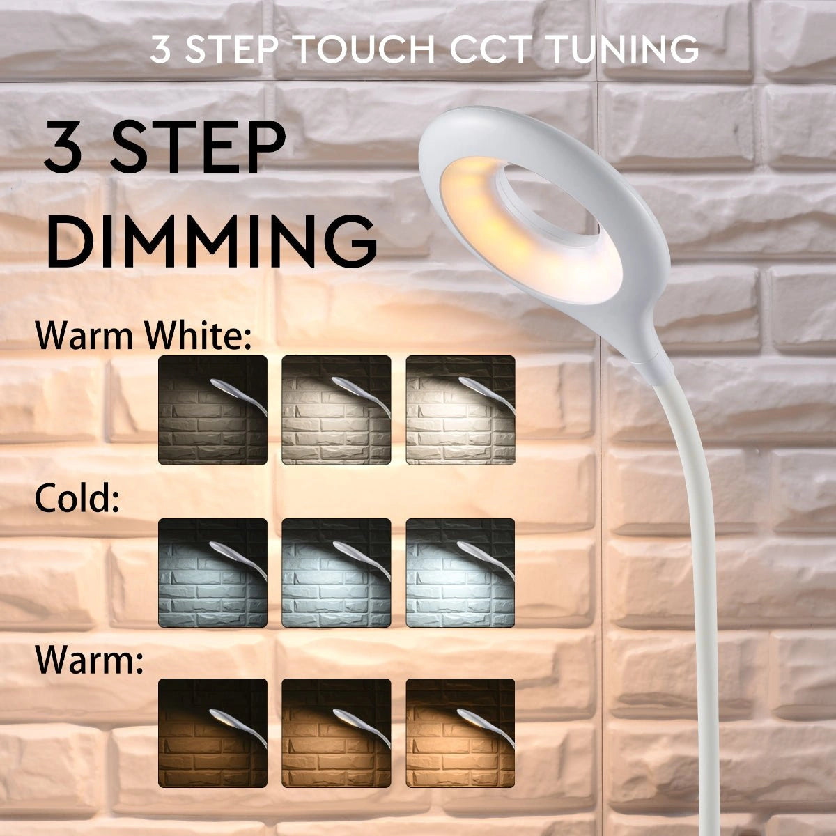 Size and specs of Ringo White Rechargable Clip on Reading Desk Light Dimmable and Colour Modes | TEKLED 130-03620