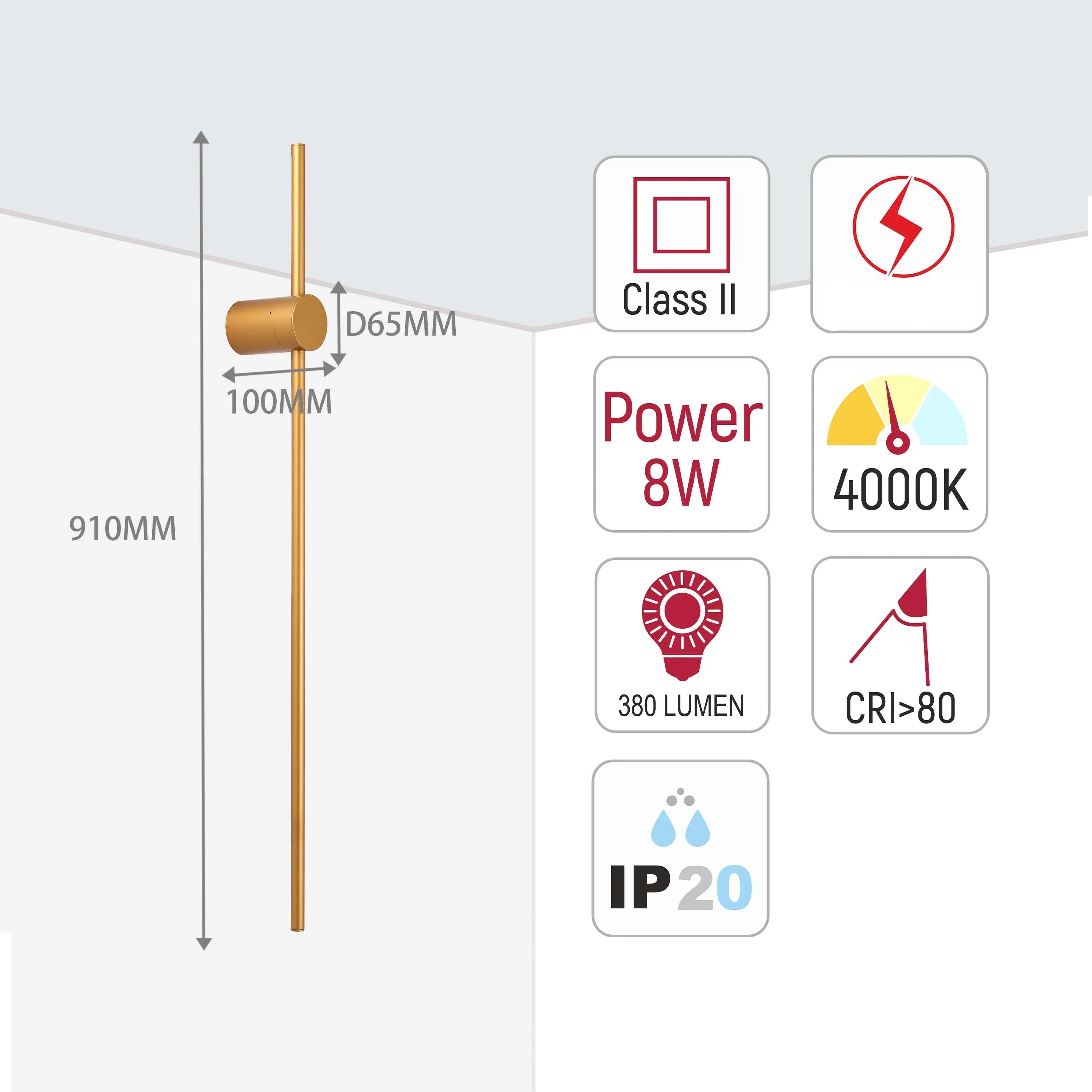 Aplique de Pared Minimalista en Negro o Dorado con LED Integrado