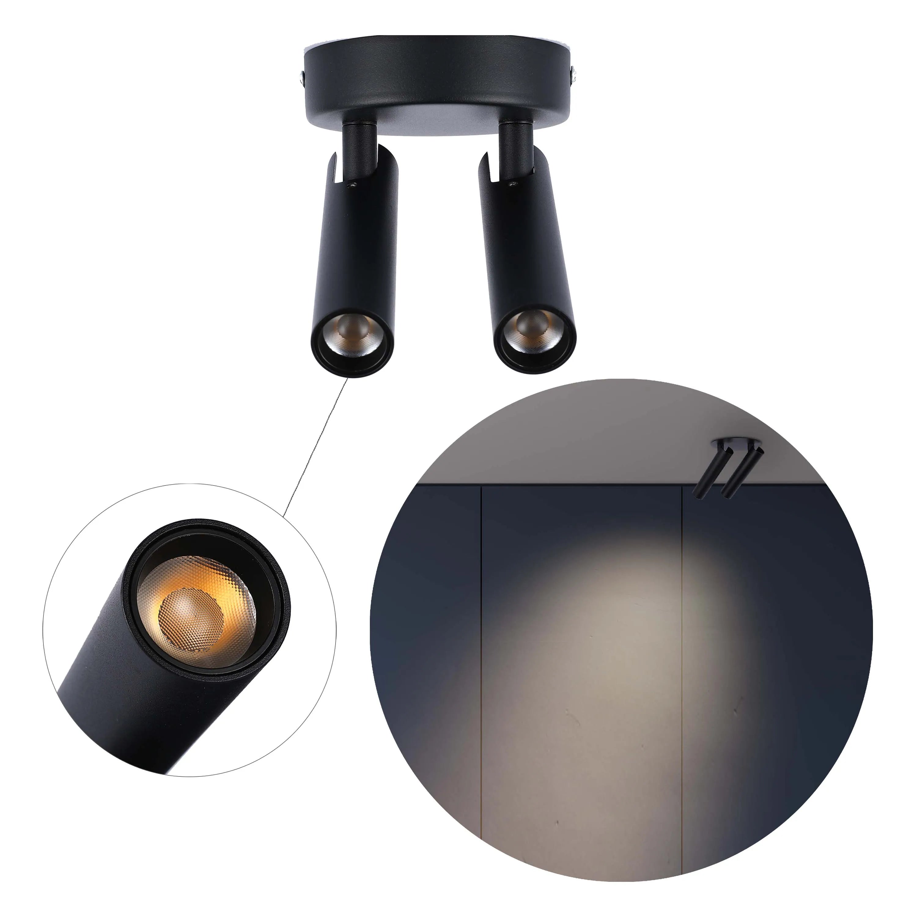 Spotlight moderno en blanco y negro de 2 luces