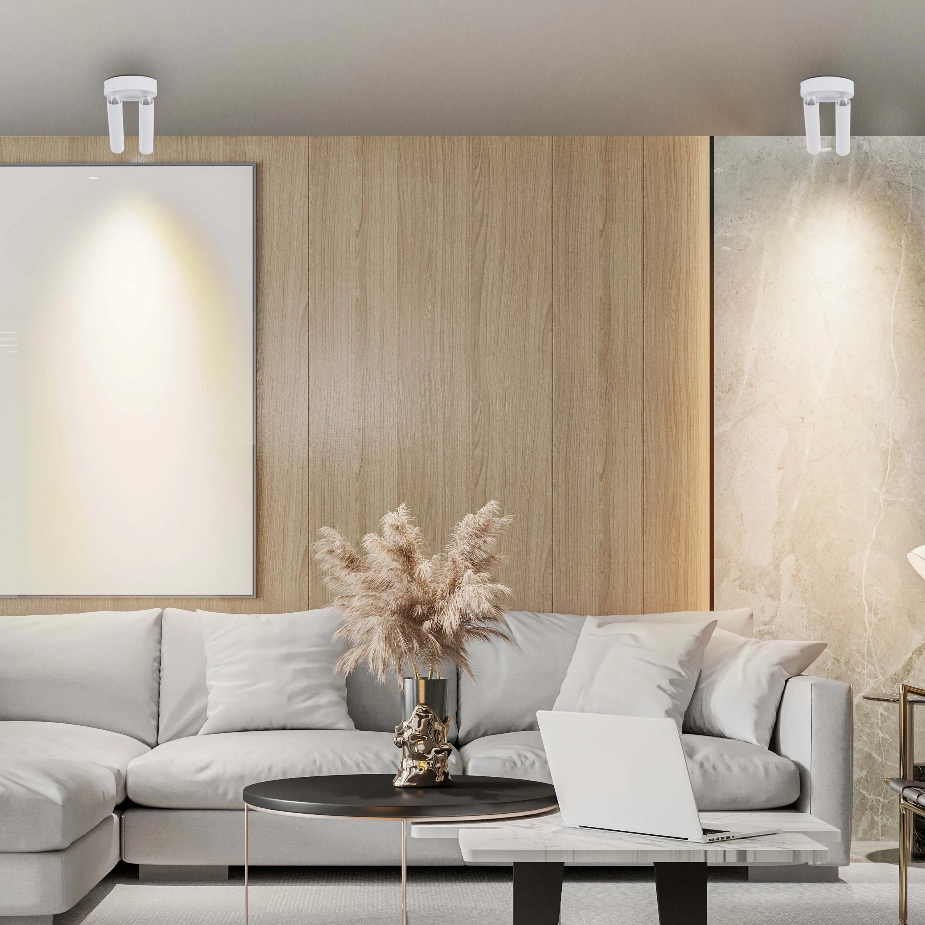 Spotlight moderno en blanco y negro de 2 luces