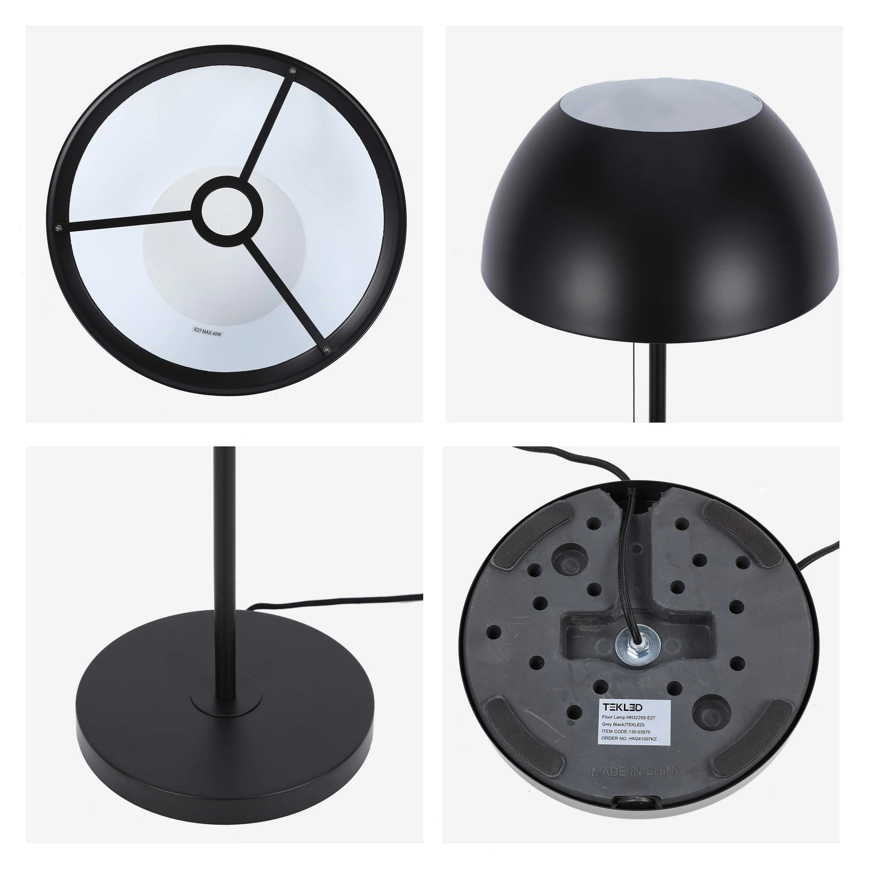 Lámpara de pie moderna tipo cúpula – Portalámparas E27, altura 1440 mm, interruptor de cadena tira