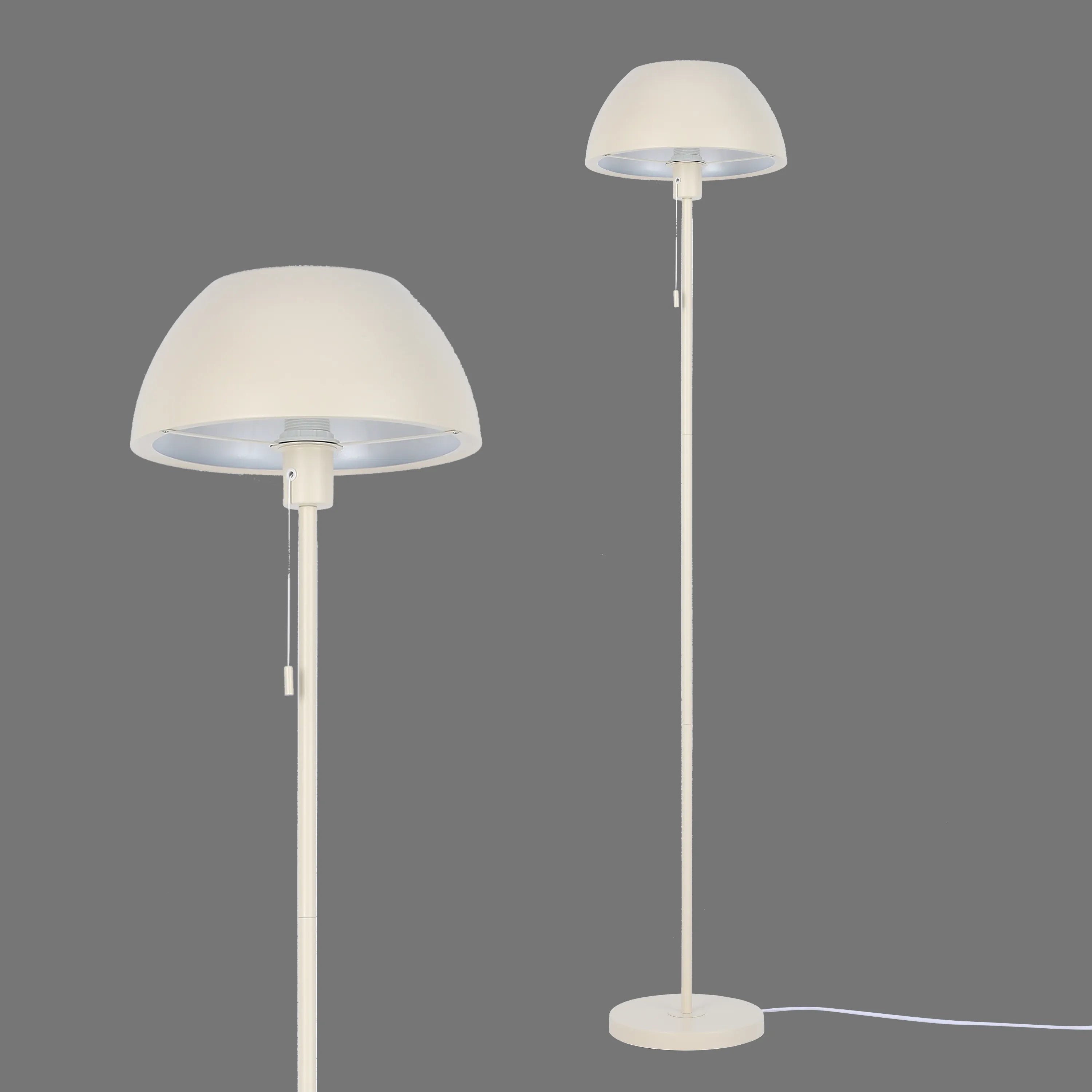 Lámpara de pie moderna tipo cúpula – Portalámparas E27, altura 1440 mm, interruptor de cadena tira