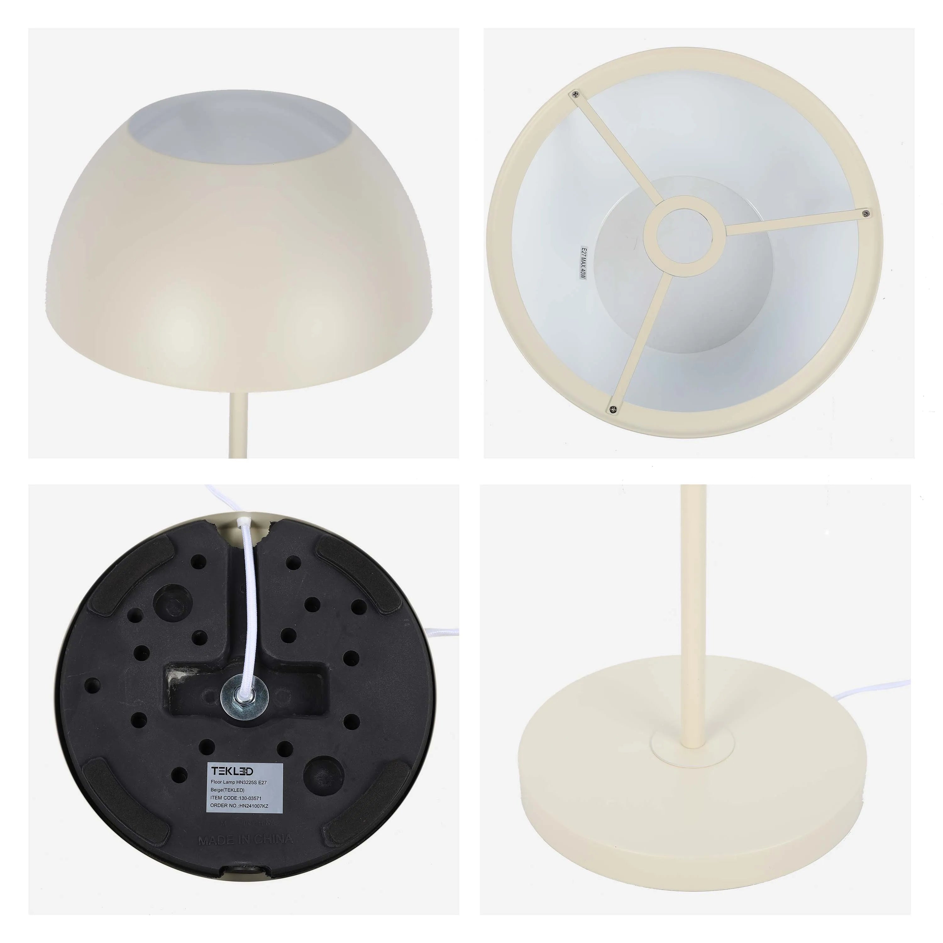 Lámpara de pie moderna tipo cúpula – Portalámparas E27, altura 1440 mm, interruptor de cadena tira