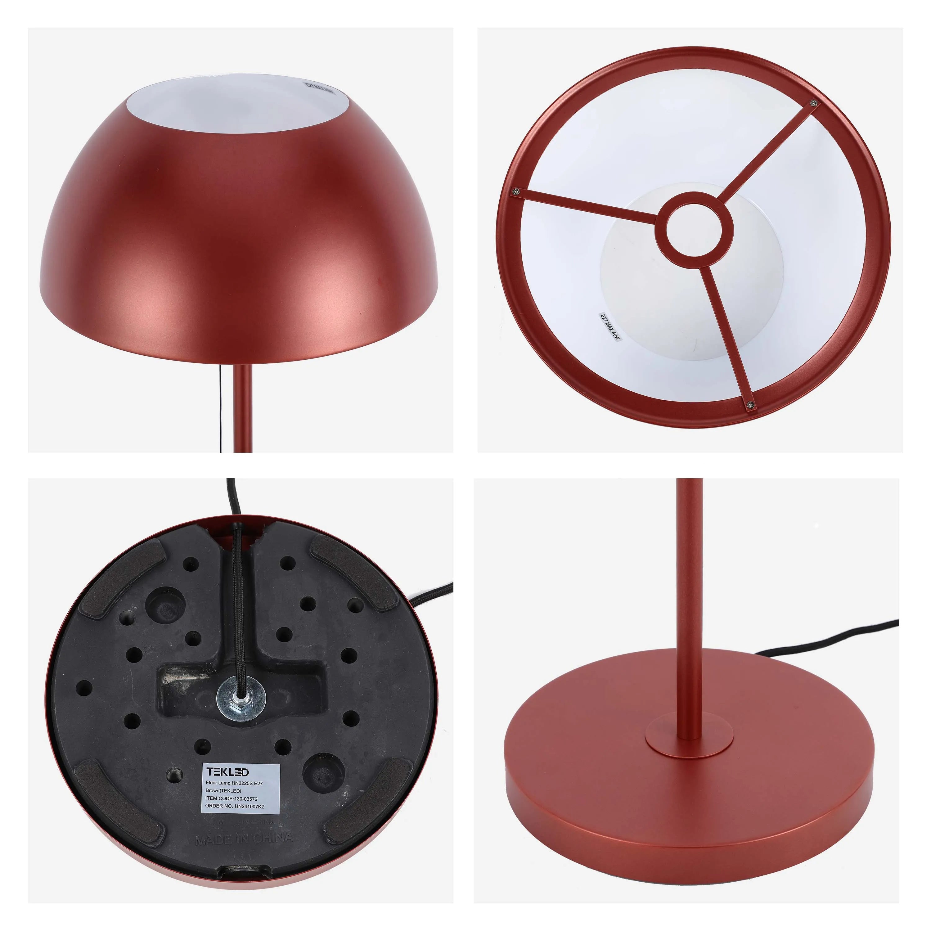 Lámpara de pie moderna tipo cúpula – Portalámparas E27, altura 1440 mm, interruptor de cadena tira