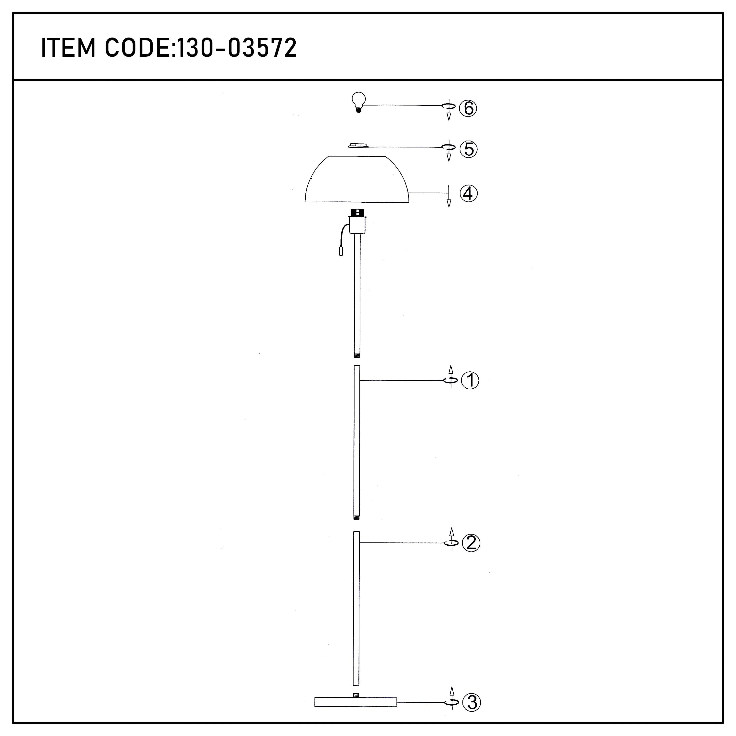 Lámpara de pie moderna tipo cúpula – Portalámparas E27, altura 1440 mm, interruptor de cadena tira