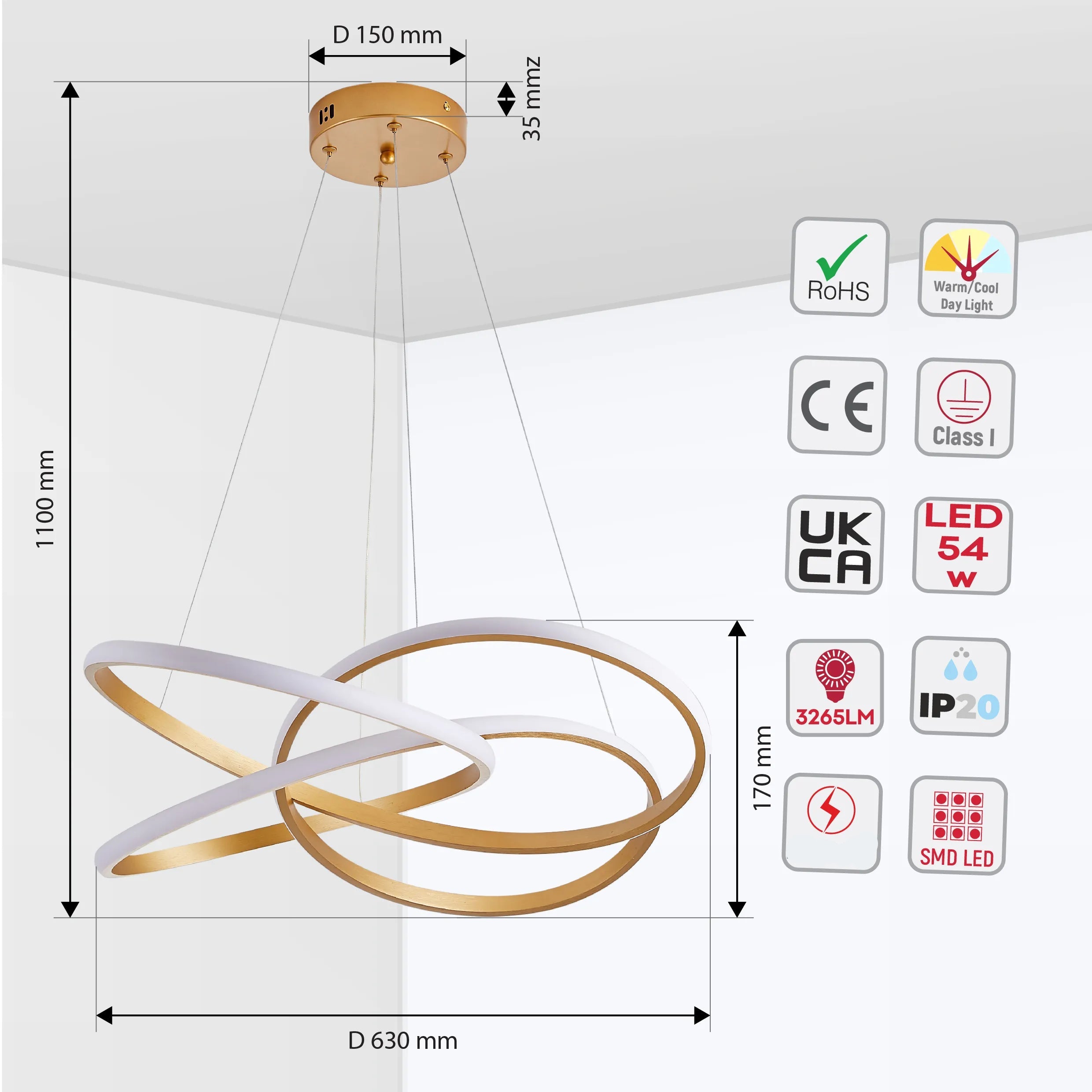 Lámparas colgantes LED modernas – Diseños de aros entrelazados, ondulados y escalonados