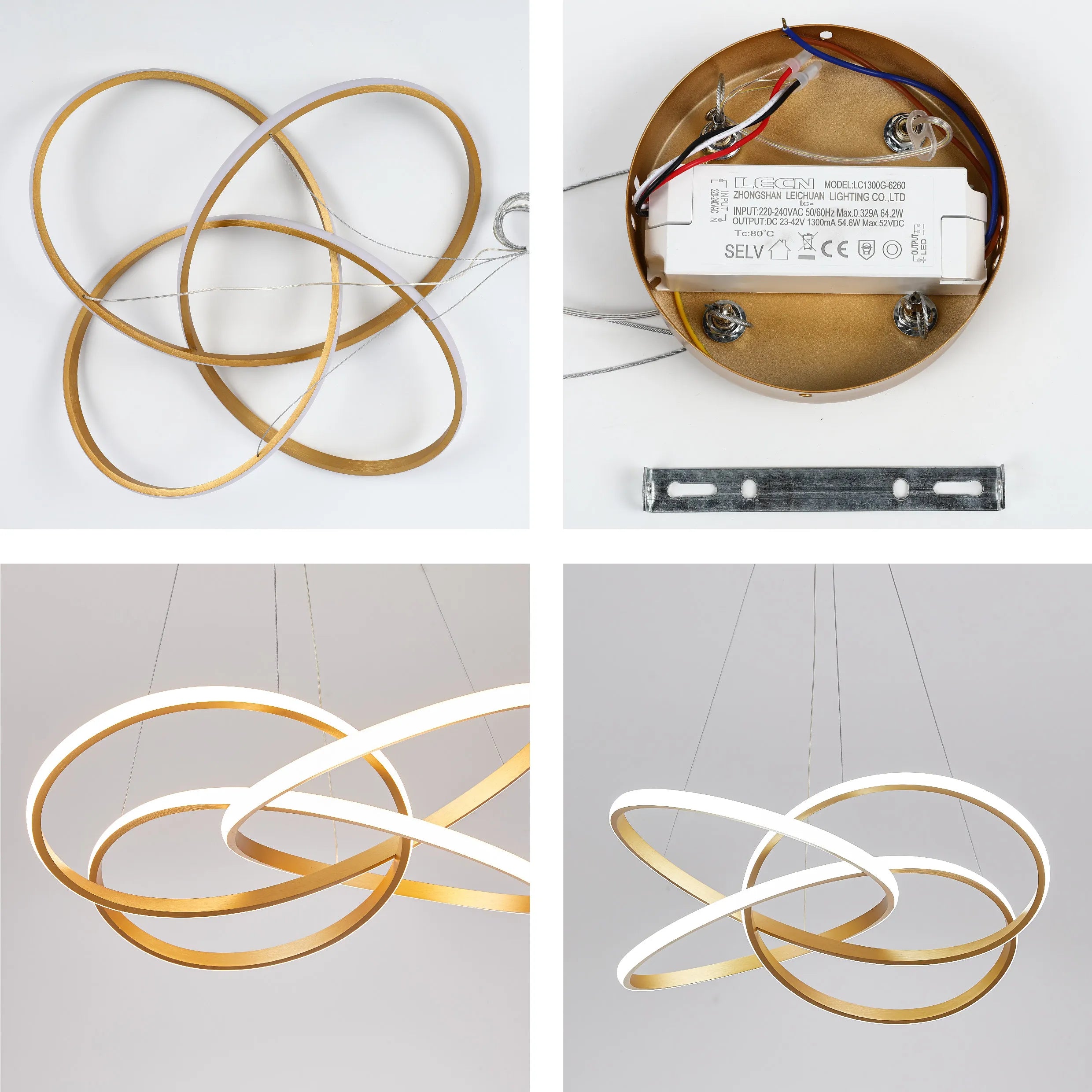 Lámparas colgantes LED modernas – Diseños de aros entrelazados, ondulados y escalonados