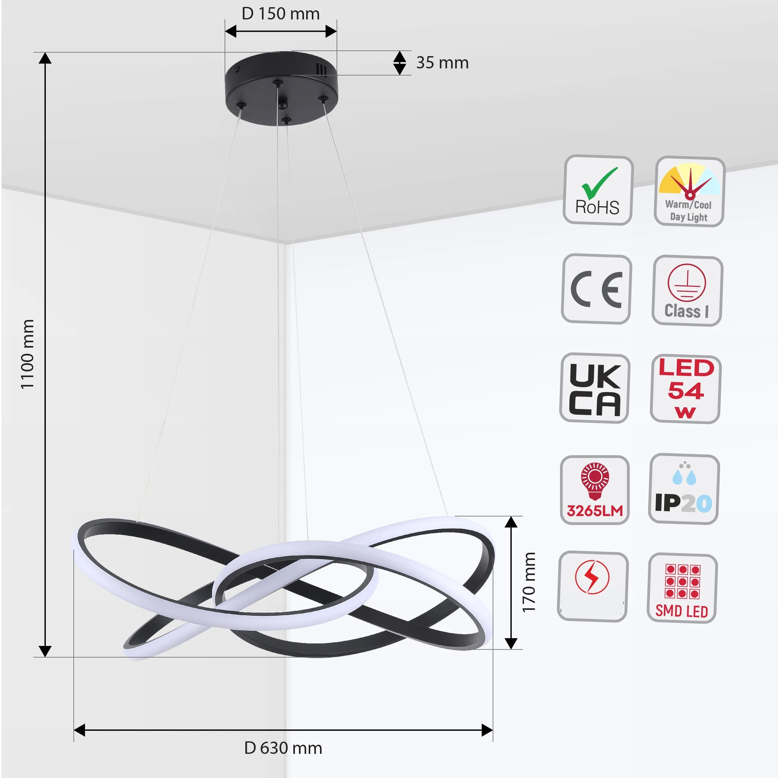 Lámparas colgantes LED modernas – Diseños de aros entrelazados, ondulados y escalonados
