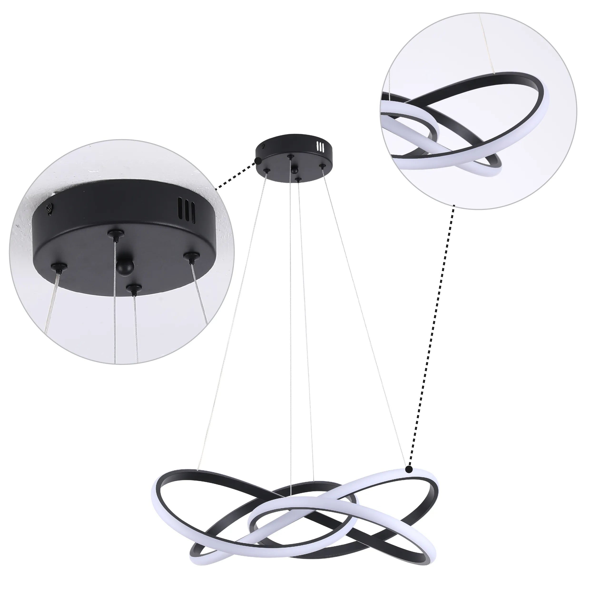 Lámparas colgantes LED modernas – Diseños de aros entrelazados, ondulados y escalonados