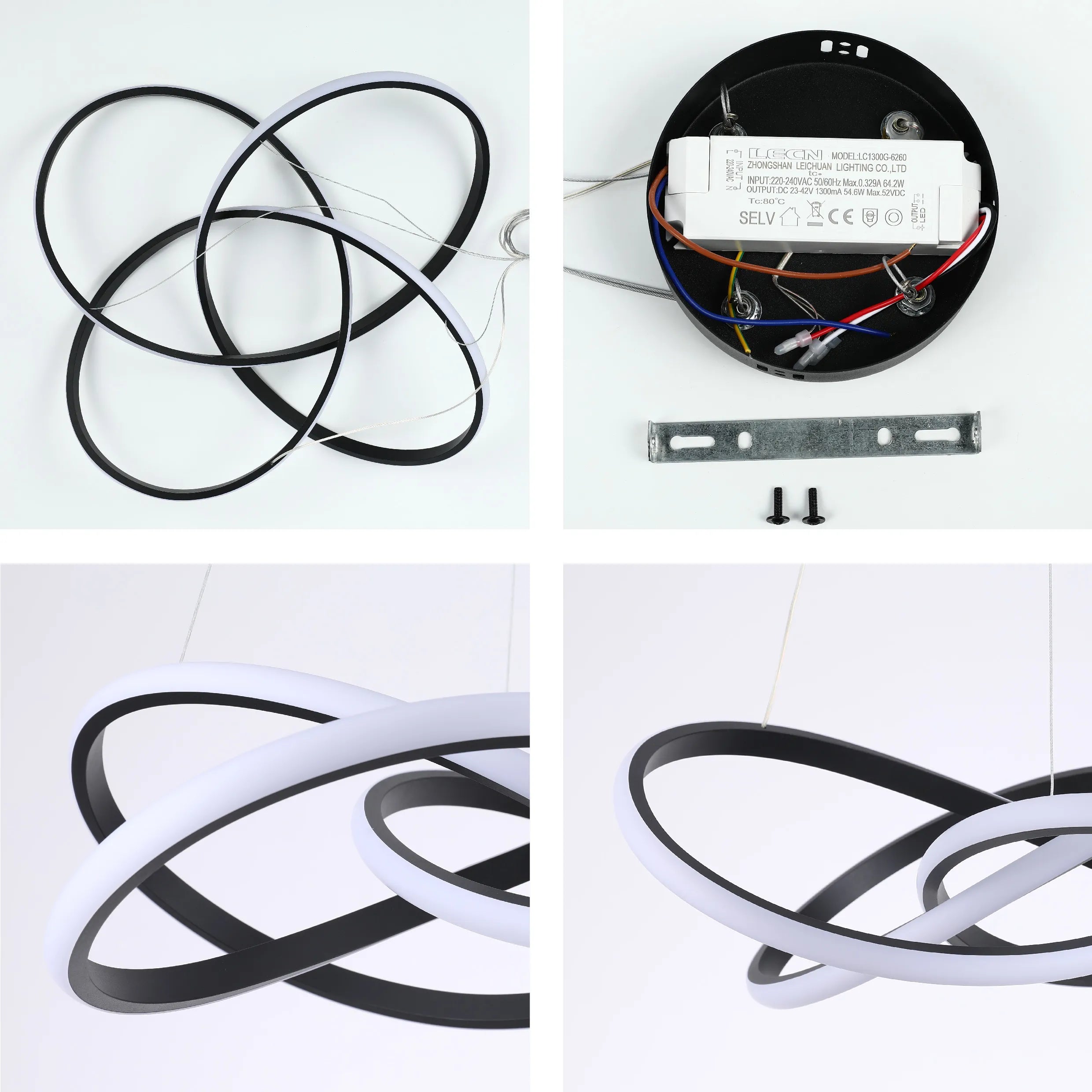 Lámparas colgantes LED modernas – Diseños de aros entrelazados, ondulados y escalonados