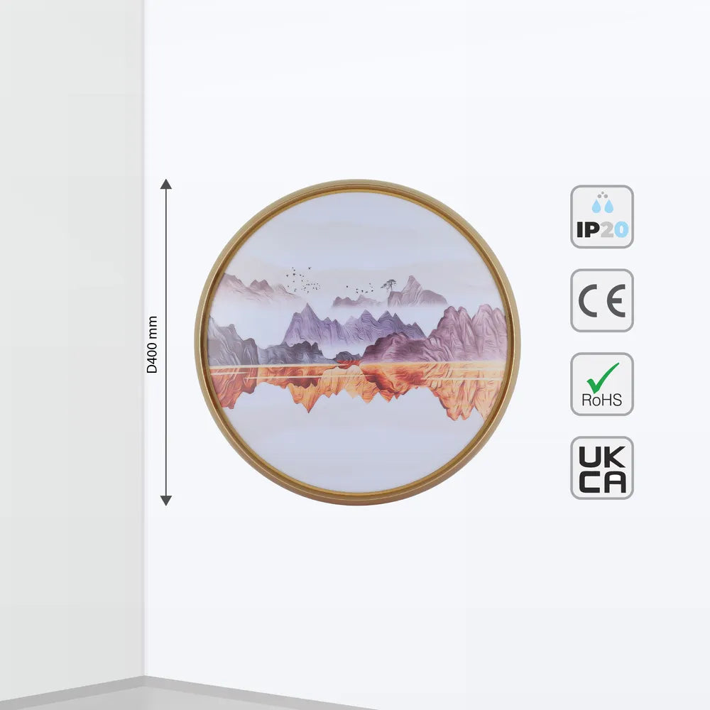Tamaño y especificaciones técnicas de la Luz de Techo Empotrada Artística Mountain Glow con Borde Dorado, LED de 24W-165-160350