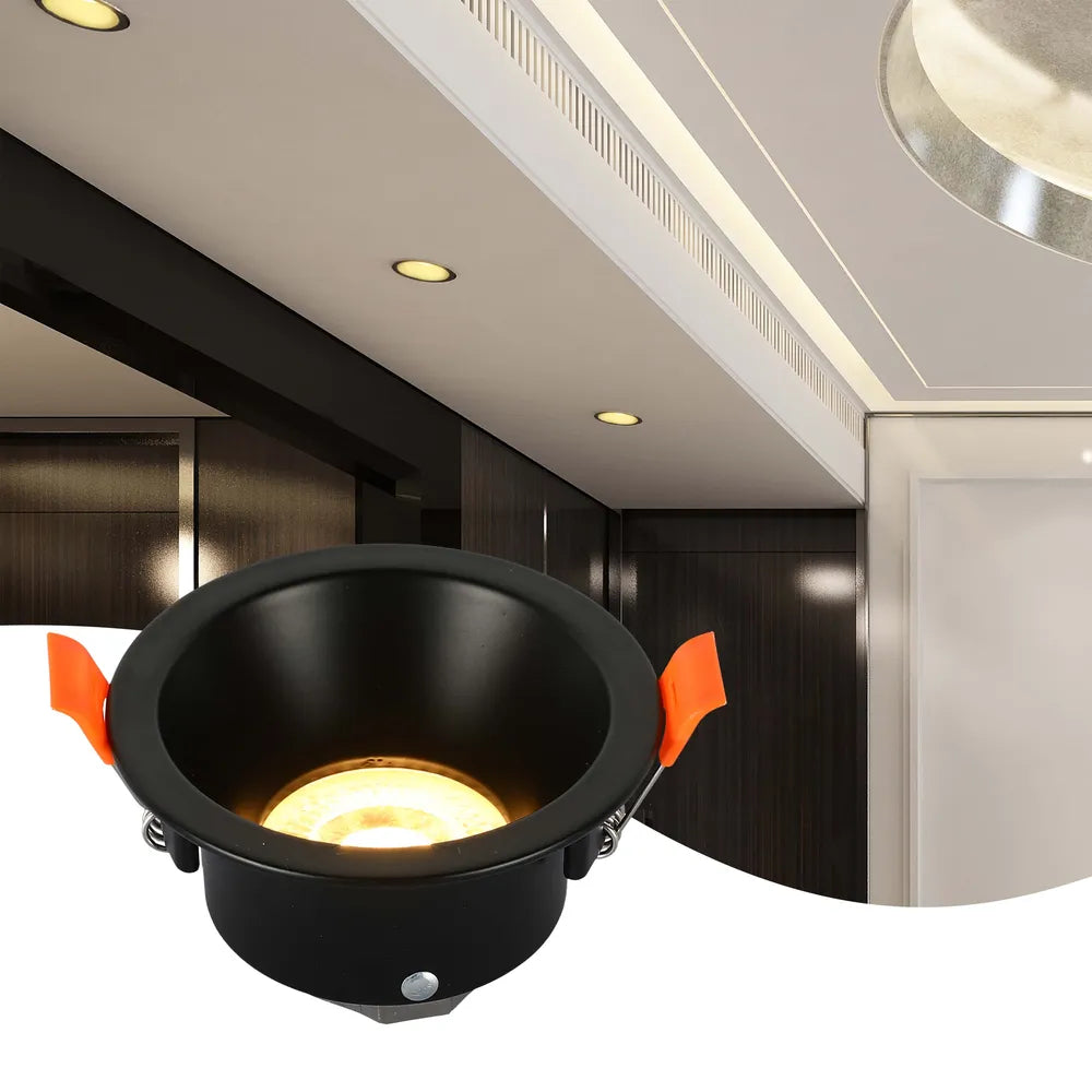 Moderno aplique empotrado GU10 iluminando una sala de estar elegante con decoración contemporánea, mejorando la ambientación y la funcionalidad.143-03996