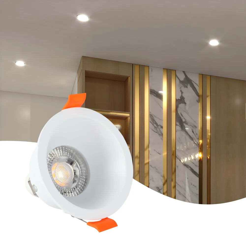 Luminaria empotrada GU10 elegante iluminando una cocina moderna, realzando la decoración minimalista con su diseño refinado y de bajo deslumbramiento.143-03997