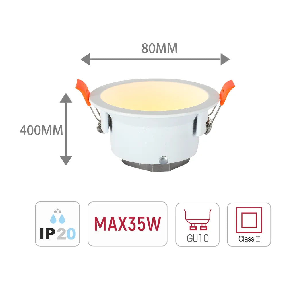 Tamaño y especificaciones técnicas del Downlight Empotrado Fijo Antirreflejante Nebula GU10-143-03997