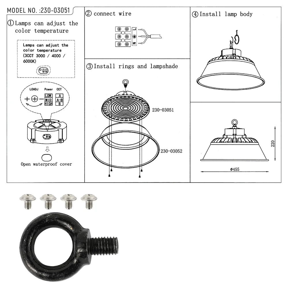 Manual de usuario para Luz LED de Campana Alta Nova con Opciones de Reflector-230-03051