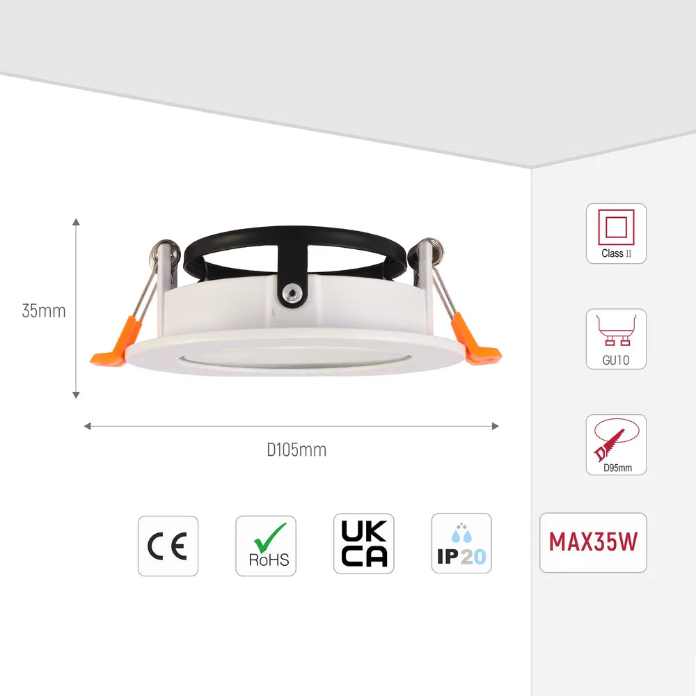 Tamaño y especificaciones técnicas del Orbit Tilt GU10 Downlight Empotrado-143-03999