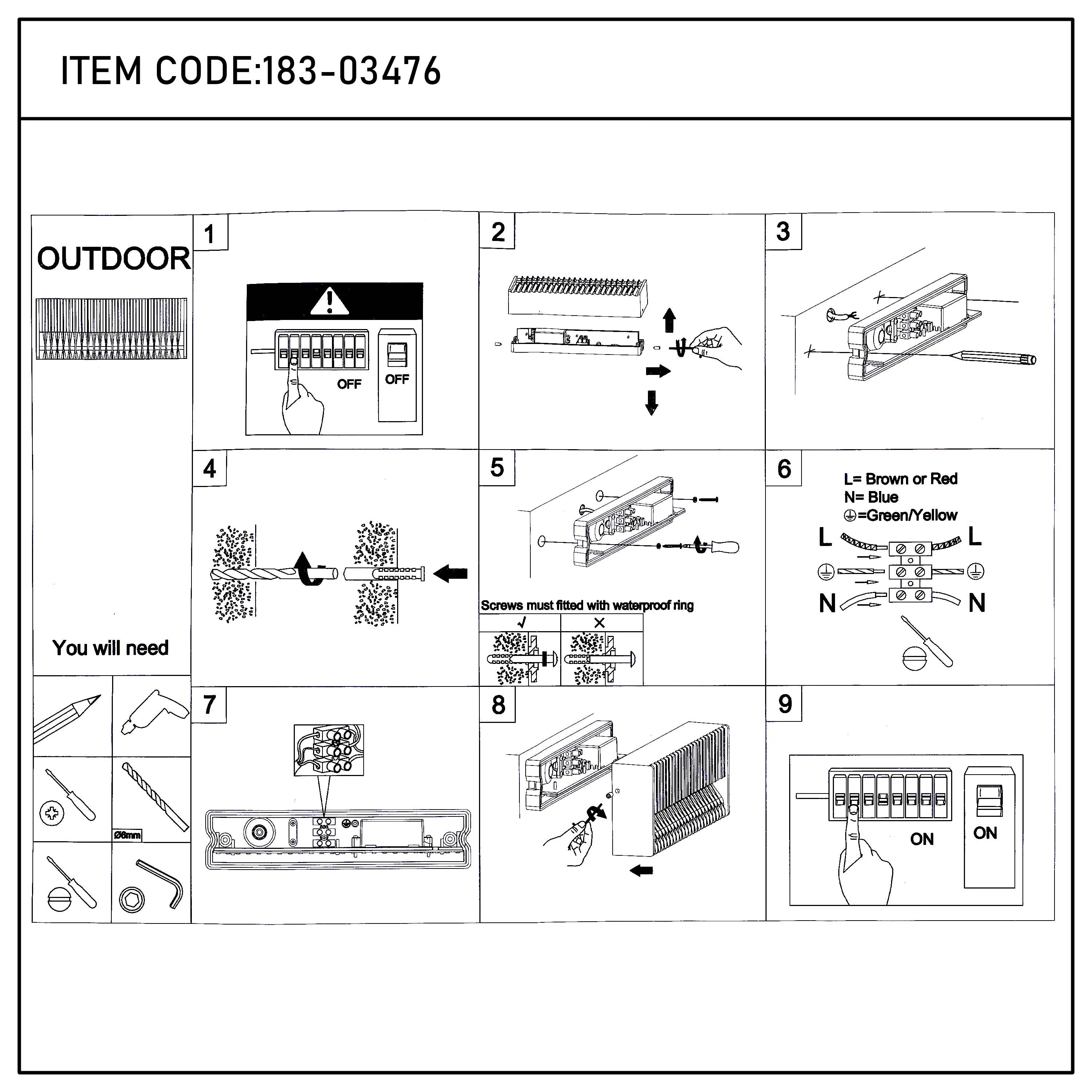 Lámpara de pared rectangular para exterior con protección IP65