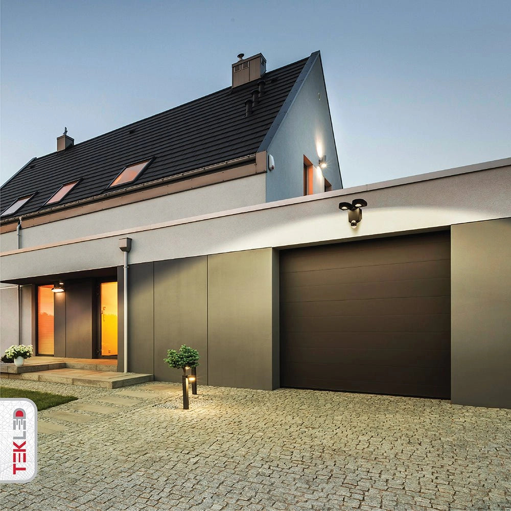 Wall-A Double Head Security Floodlight with PIR Sensor 20W Cool White 4000K in use in private setting